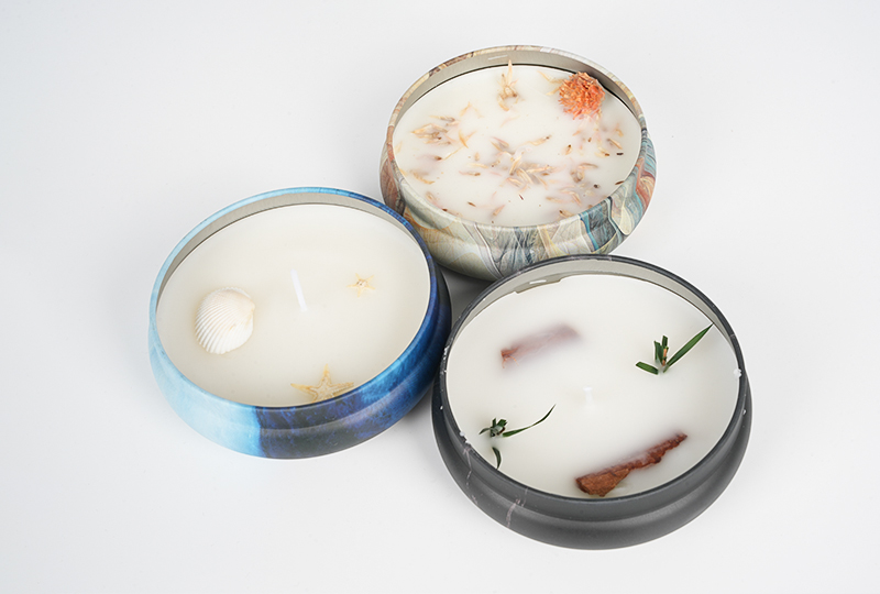 Round Lidded Botanical Decorative Metal Jar Candle