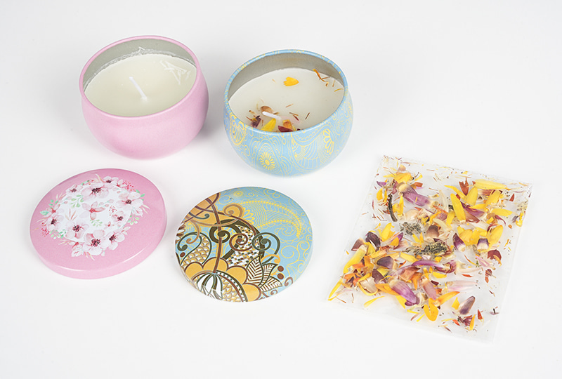 Printed Tin Dried-Flower Scented Metal Jar Candle