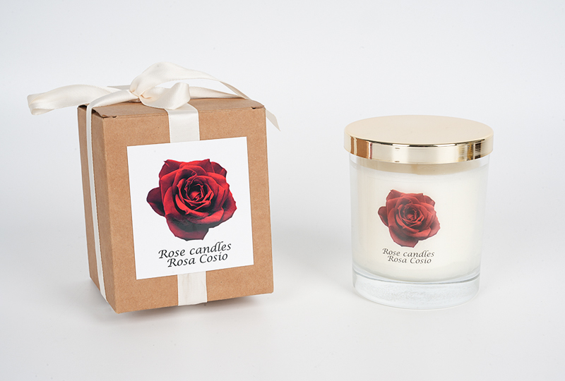 Gold-Lid Rose-Print Glass Jar Candle