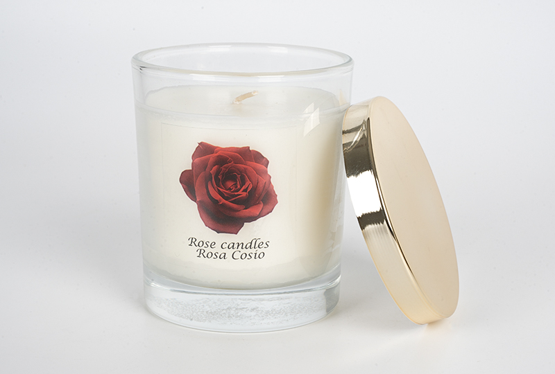 Gold-Lid Rose-Print Glass Jar Candle