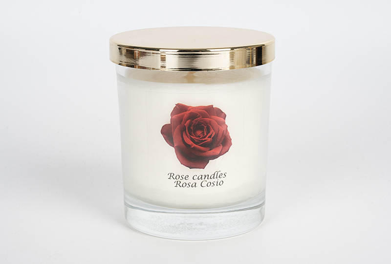 Gold-Lid Rose-Print Glass Jar Candle