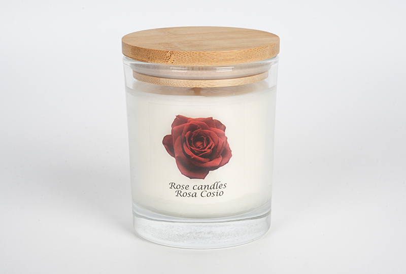 Gold-Lid Rose-Print Glass Jar Candle