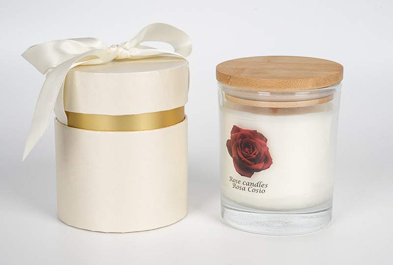 Gold-Lid Rose-Print Glass Jar Candle