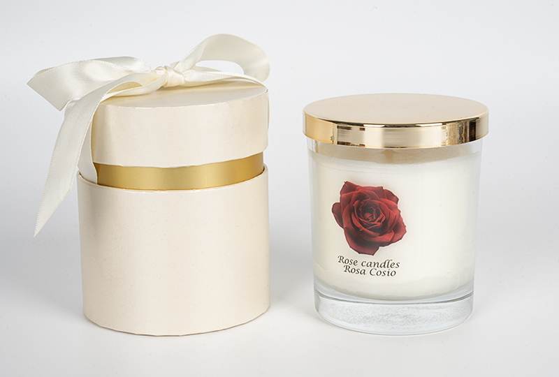 Gold-Lid Rose-Print Glass Jar Candle