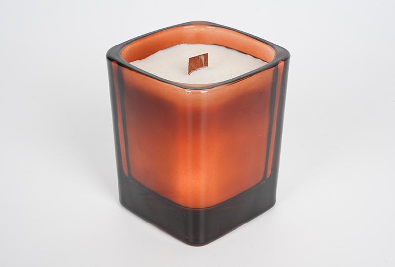 Square Frosted Glass Wooden Wick Glass Jar Candle