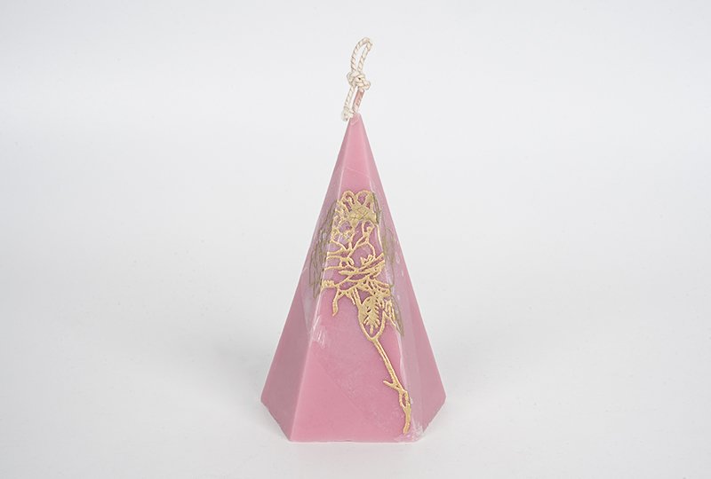 Golden Floral Pink Pyramid Art Candle