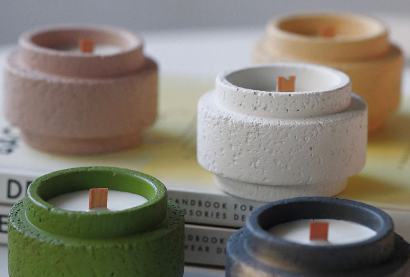 Cement Jar Candle6aTextured Concrete Wooden Wick Cement Jar Candle