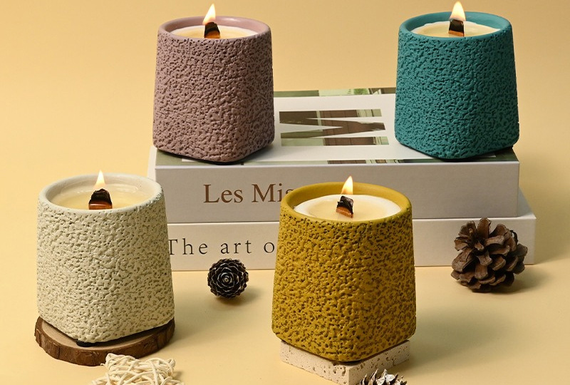 Textured Concrete Jar Wooden Wick Cement Jar Candle
