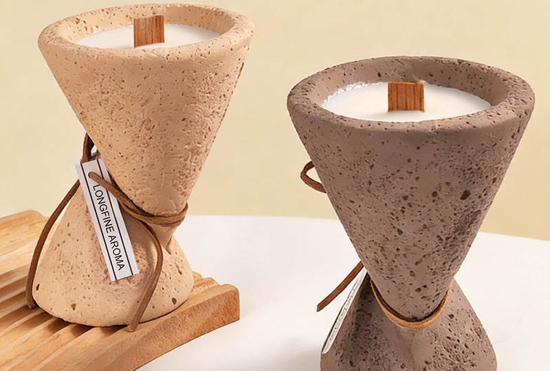 Wood Wick Hourglass Cement Jar Candle