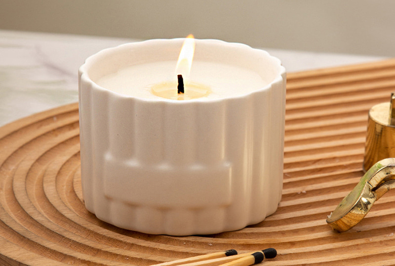 White Ribbed Porcelain Single-Wick Ceramic Jar Candle