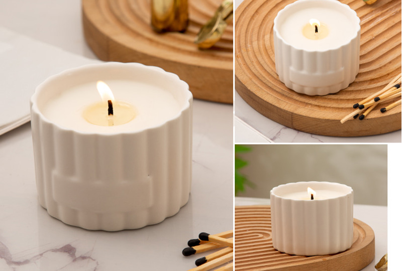 White Ribbed Porcelain Single-Wick Ceramic Jar Candle