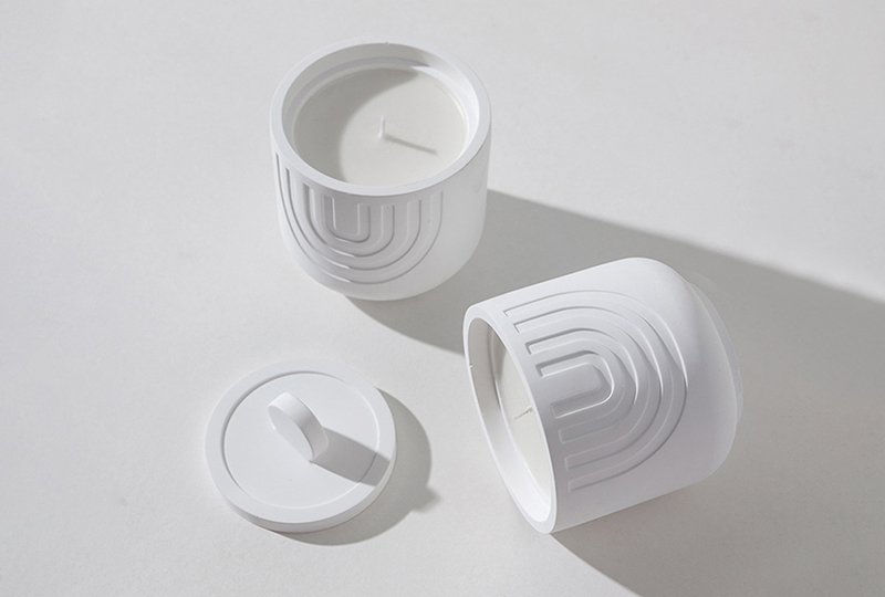 Embossed Matte White Lidded Ceramic Jar Candle