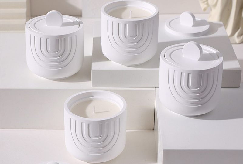 Embossed Matte White Lidded Ceramic Jar Candle
