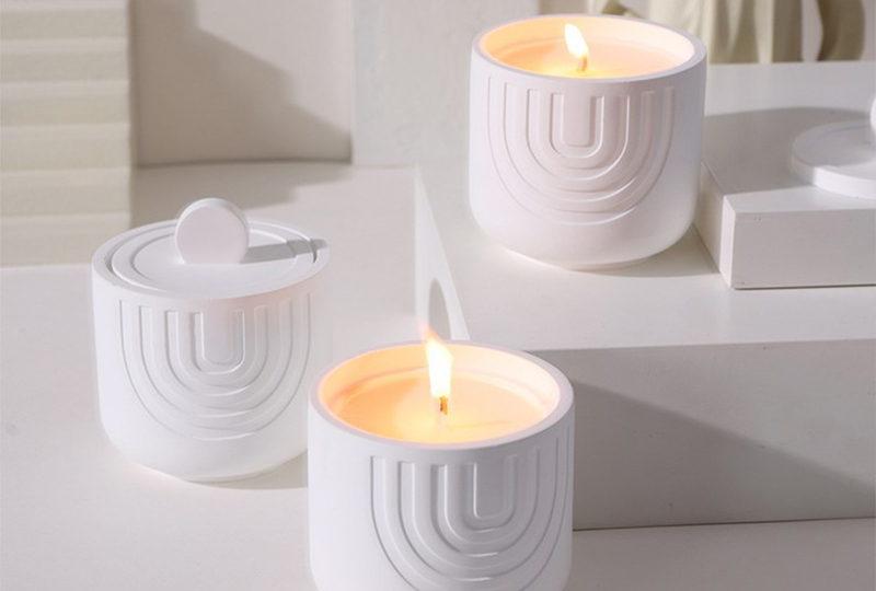 Embossed Matte White Lidded Ceramic Jar Candle