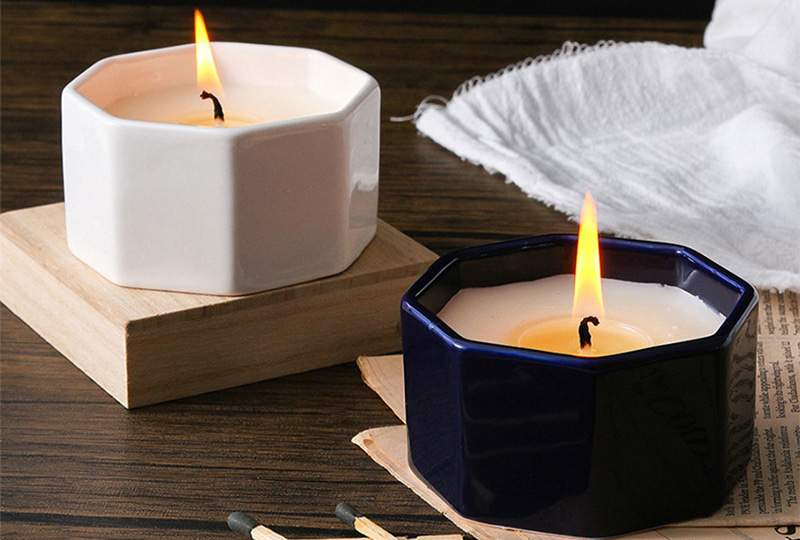Octagonal Glazed Ceramic Jar Candle