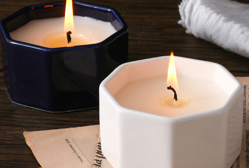 Octagonal Glazed Ceramic Jar Candle
