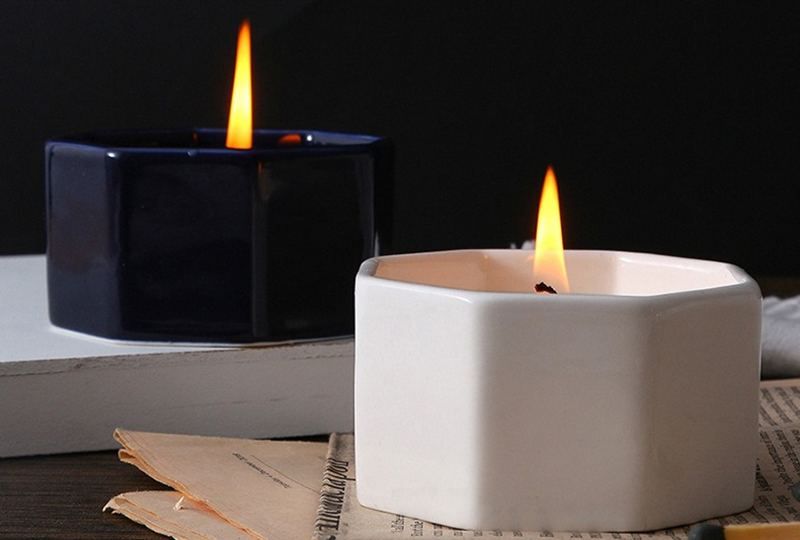 Octagonal Glazed Ceramic Jar Candle