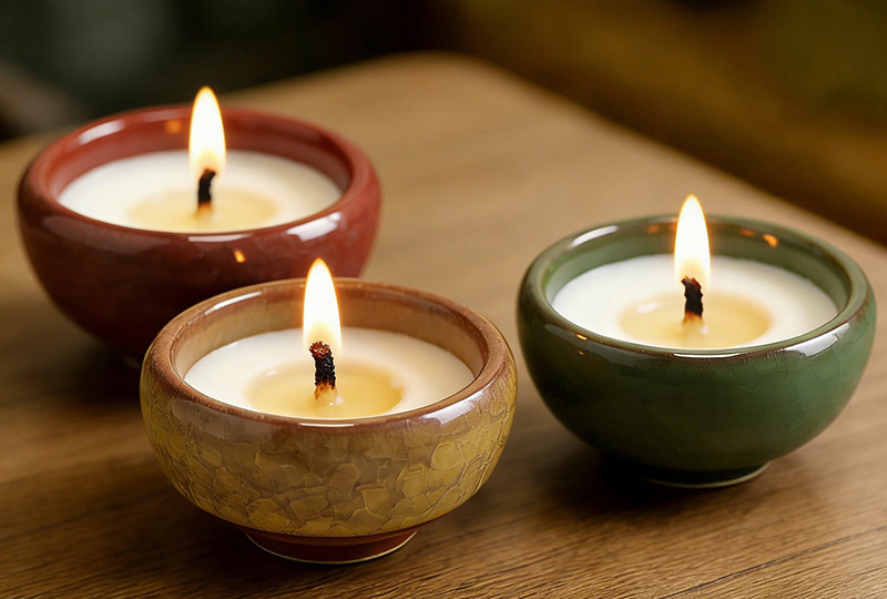 Crackle-Glaze Bowl-Shaped Ceramic Jar Candle