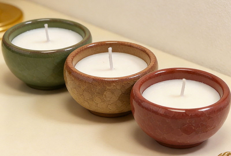 Crackle-Glaze Bowl-Shaped Ceramic Jar Candle