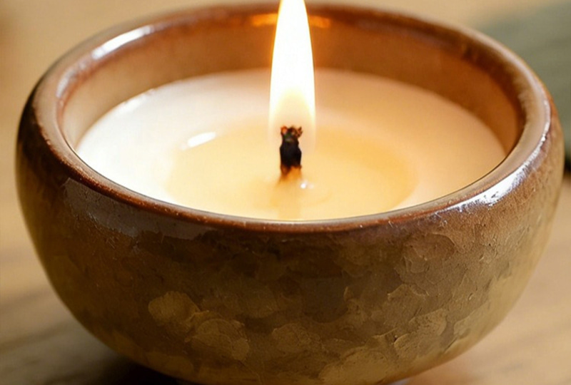 Crackle-Glaze Bowl-Shaped Ceramic Jar Candle