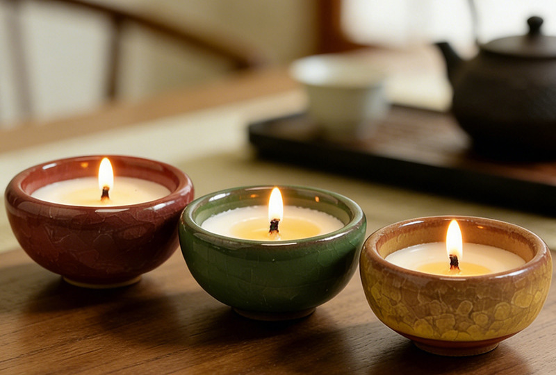 Crackle-Glaze Bowl-Shaped Ceramic Jar Candle