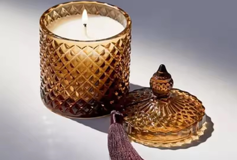 Diamond-Embossed Tassel-Lid Glass Jar Candle