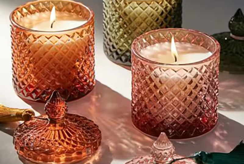 Diamond-Embossed Tassel-Lid Glass Jar Candle