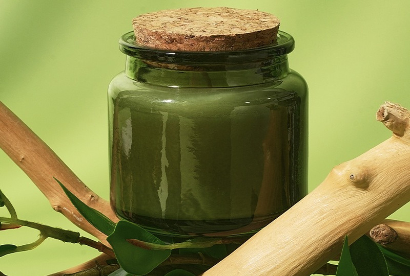 Green Cork-Lid Glass Jar Candle