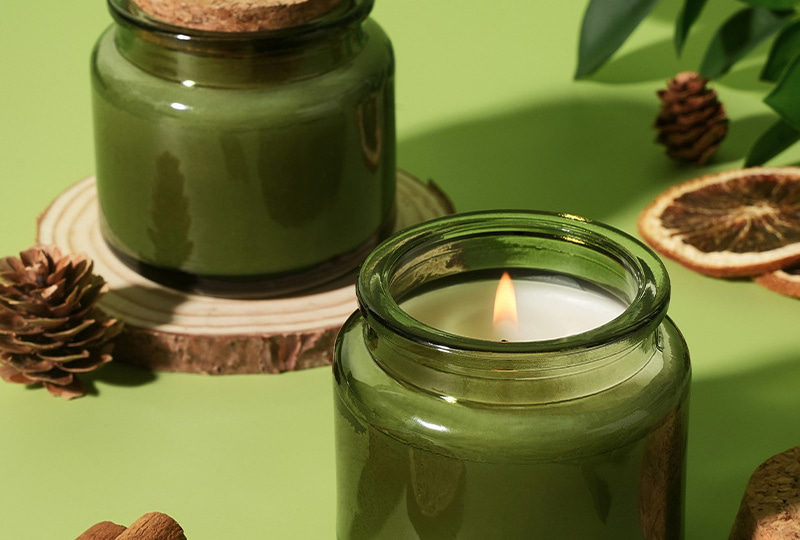 Green Cork-Lid Glass Jar Candle