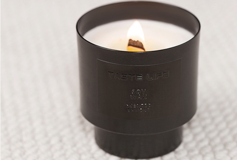 Brushed Gold Wooden Wick Metal Jar Candle