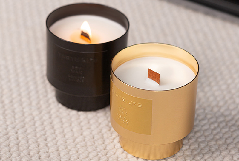 Brushed Gold Wooden Wick Metal Jar Candle