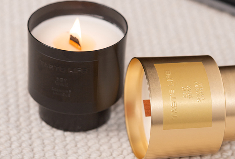 Brushed Gold Wooden Wick Metal Jar Candle