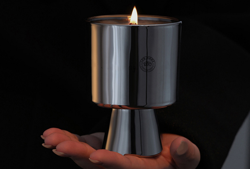 Polished Stainless Steel Pedestal Metal Jar Candle