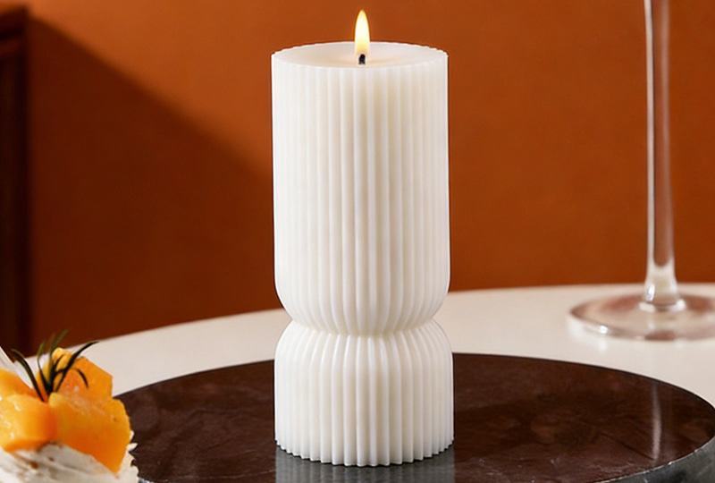 Modern Sculptural White Ribbed Artist Candle