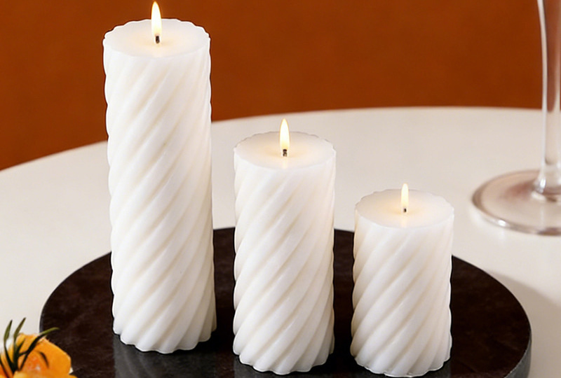 Modern Sculptural White Ribbed Artist Candle