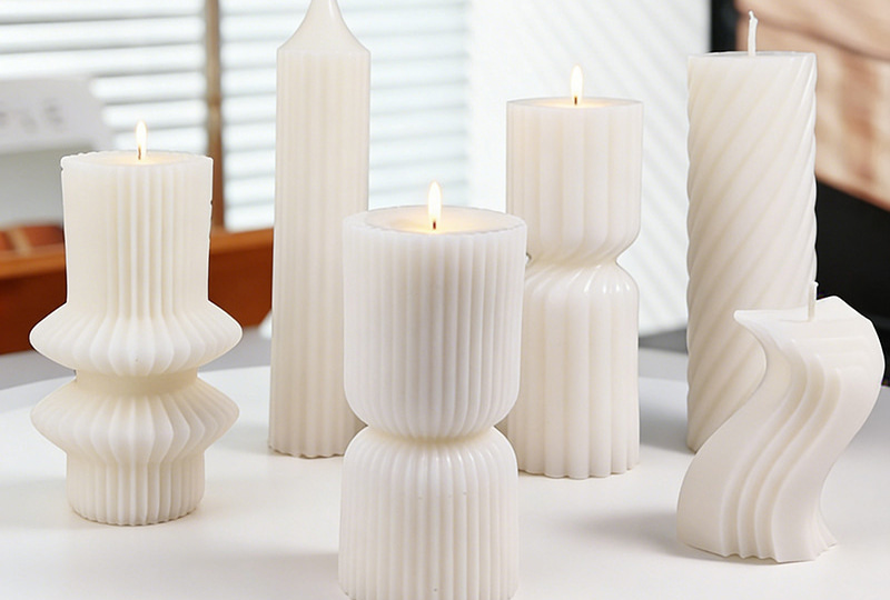 Modern Sculptural White Ribbed Artist Candle