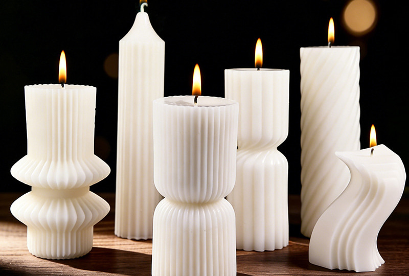 Modern Sculptural White Ribbed Artist Candle