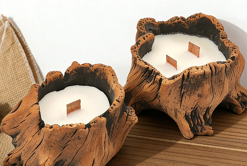 Ustic Wooden Stump Natural Beeswax Artist Candle