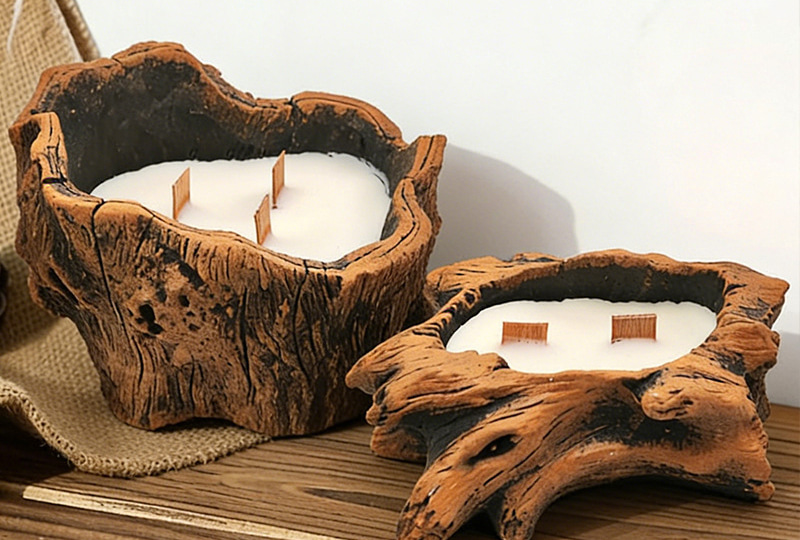 Ustic Wooden Stump Natural Beeswax Artist Candle