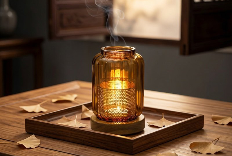 Glass Jar Candle Holder with Wooden Base