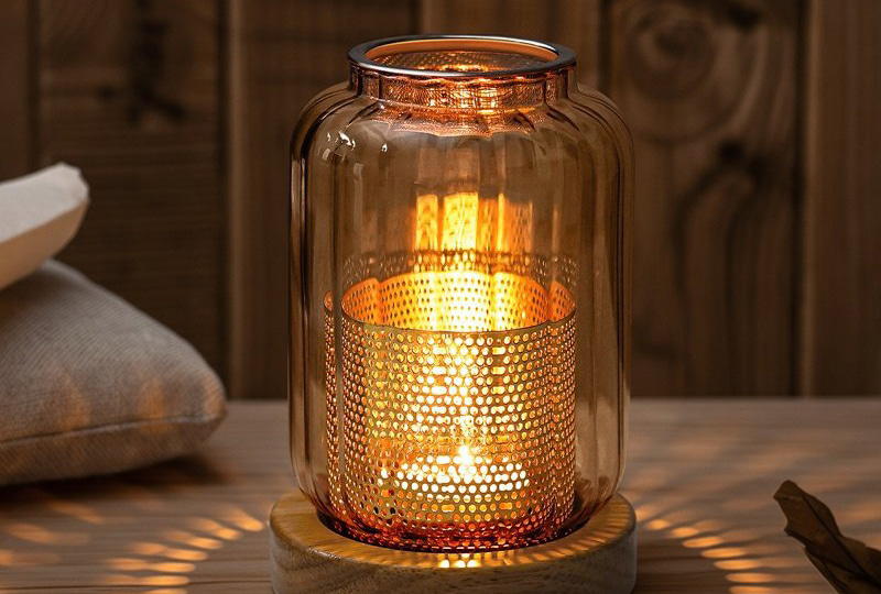 Glass Jar Candle Holder with Wooden Base