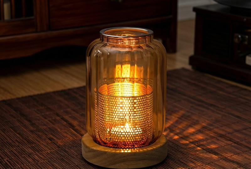 Glass Jar Candle Holder with Wooden Base