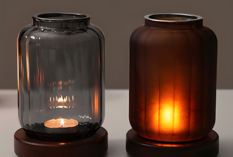 Glass Jar Candle Holder with Wooden Base
