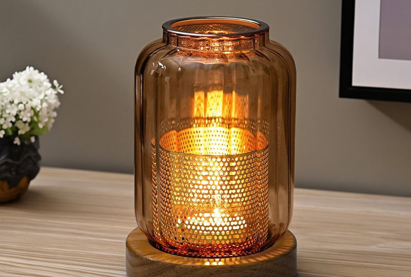 Glass Jar Candle Holder with Wooden Base