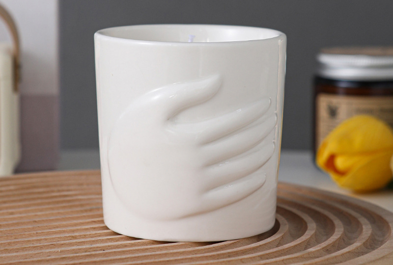 Elegant Hand-Relief Minimalist Ceramic Jar Candle