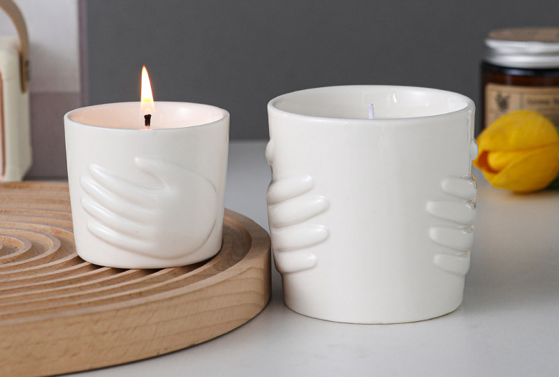 Elegant Hand-Relief Minimalist Ceramic Jar Candle