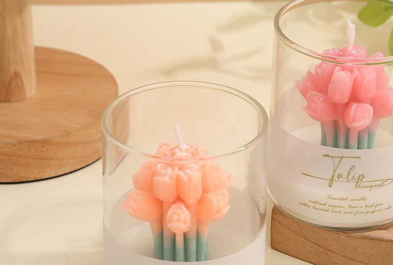 Tulip Bouquet Flower Series Handmade Candle in Glass Cup