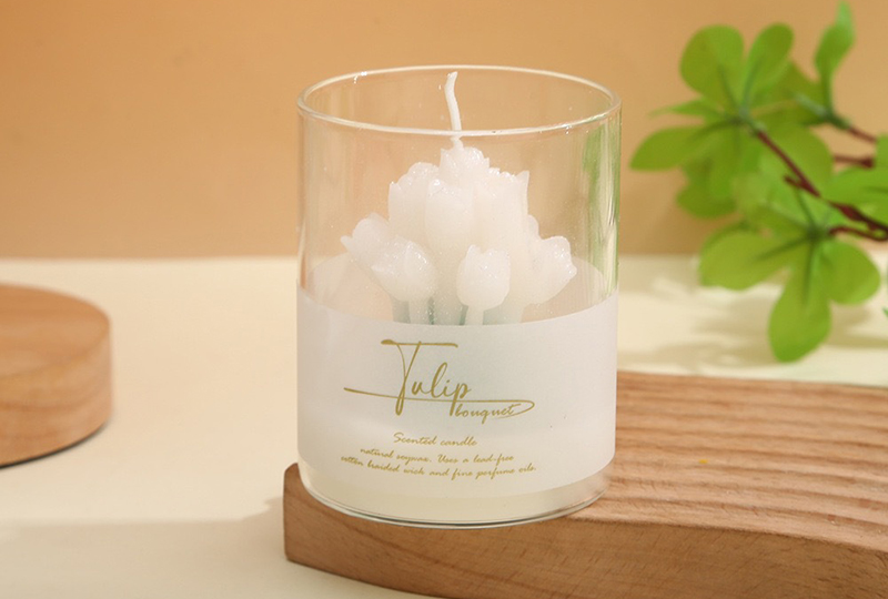Tulip Bouquet Flower Series Handmade Candle in Glass Cup
