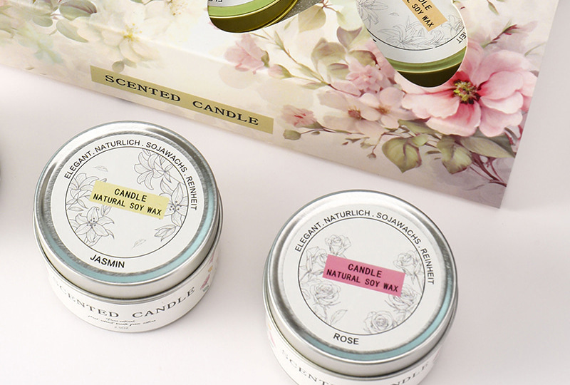 Minimalist Floral Scented Travel Metal Jar Candle