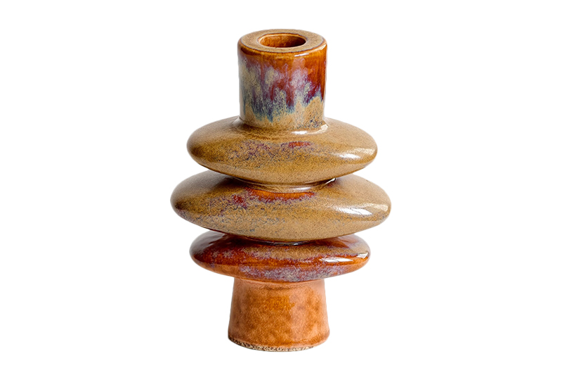 Modern Multicolor Glazed Ceramic Sculptural Candle Holder